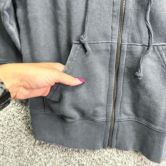 Free People Jacket Women’s Large Gray Distressed Zip Up Hooded Shirt NWT - Picture 4 of 6